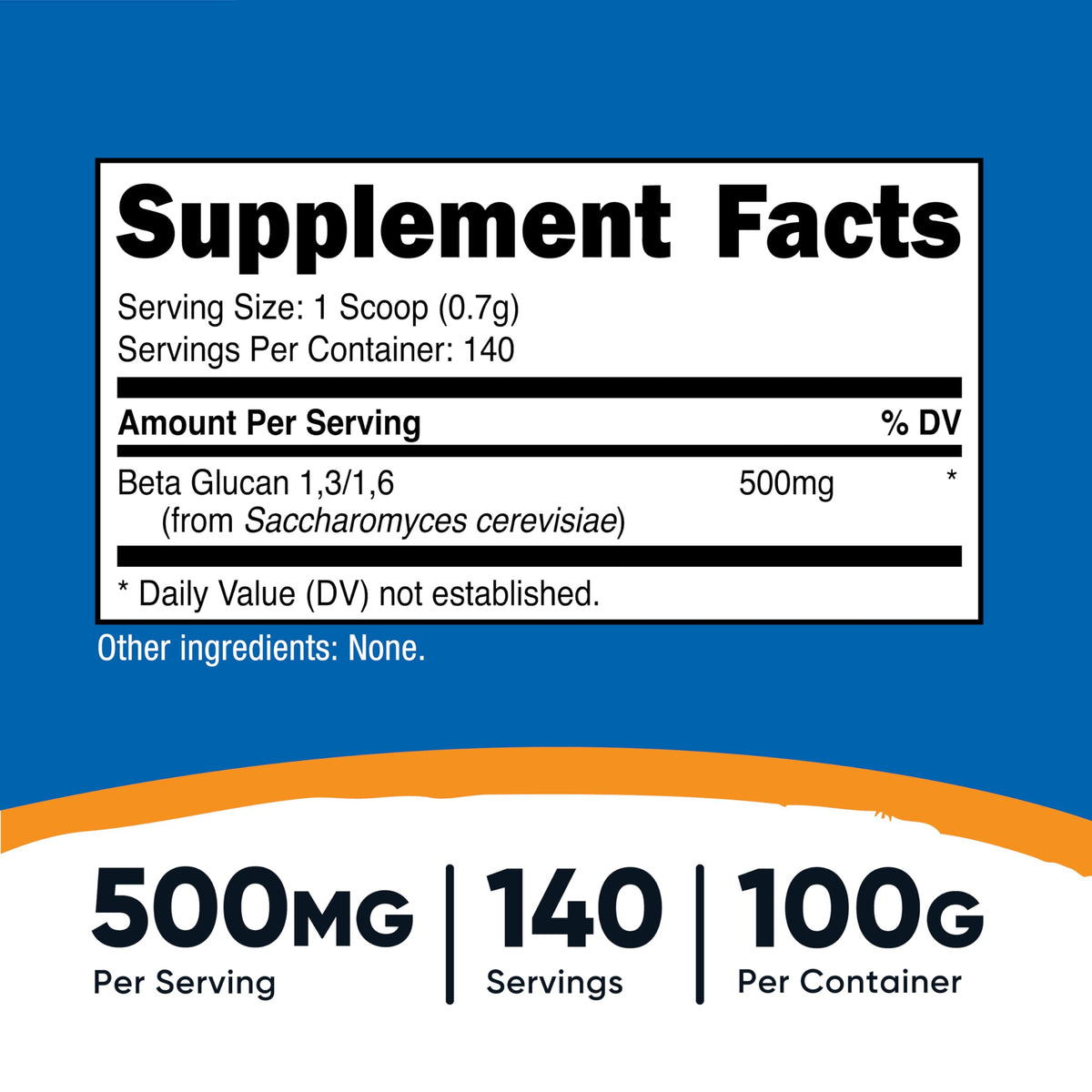 Cuillère de portion incluse avec poudre de Beta Glucan Nutricost