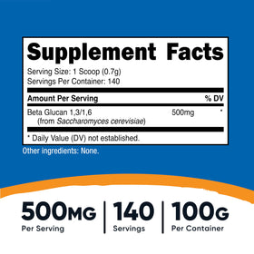 Cuillère de portion incluse avec poudre de Beta Glucan Nutricost