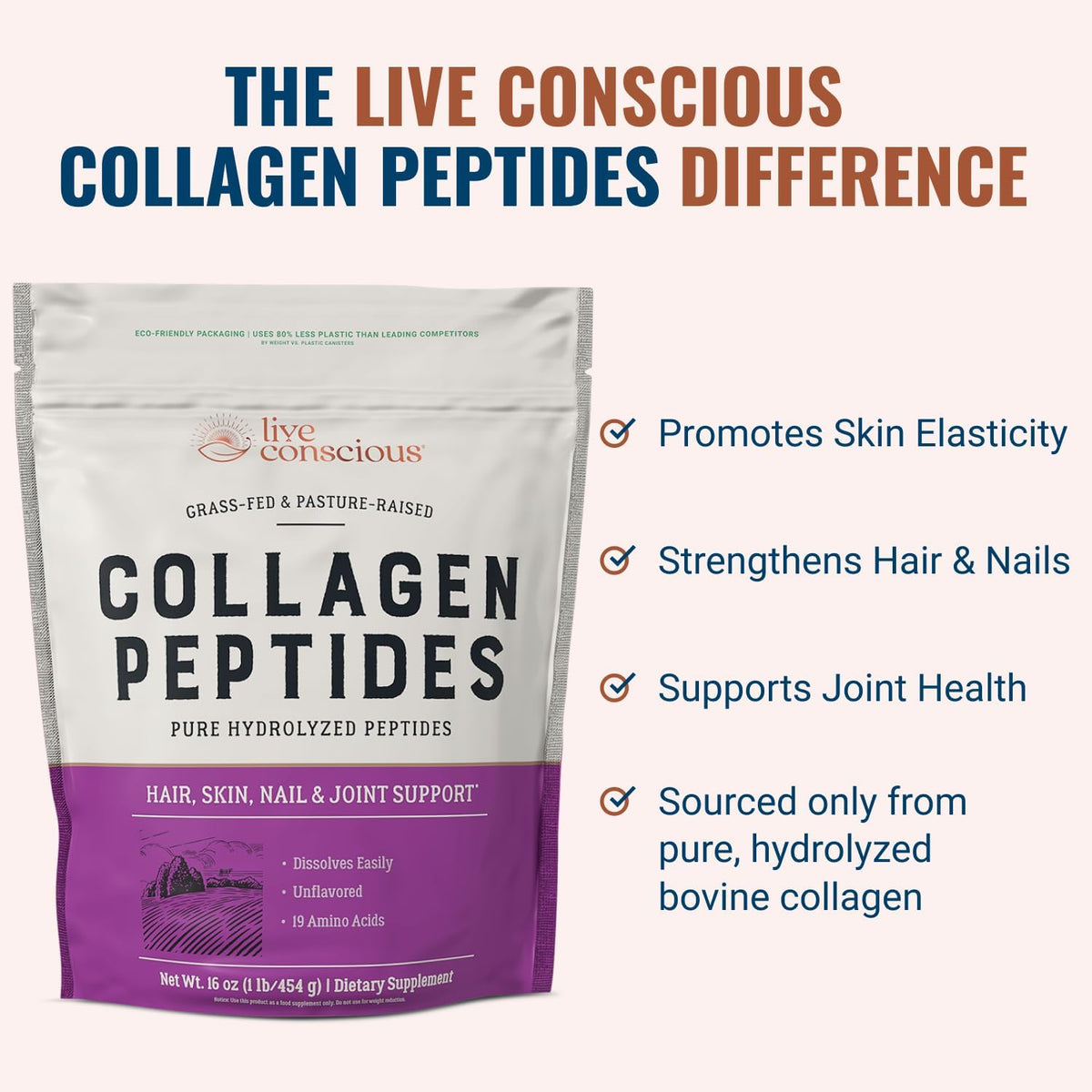 Cuillère de poudre de collagène Live Conscious dans un verre