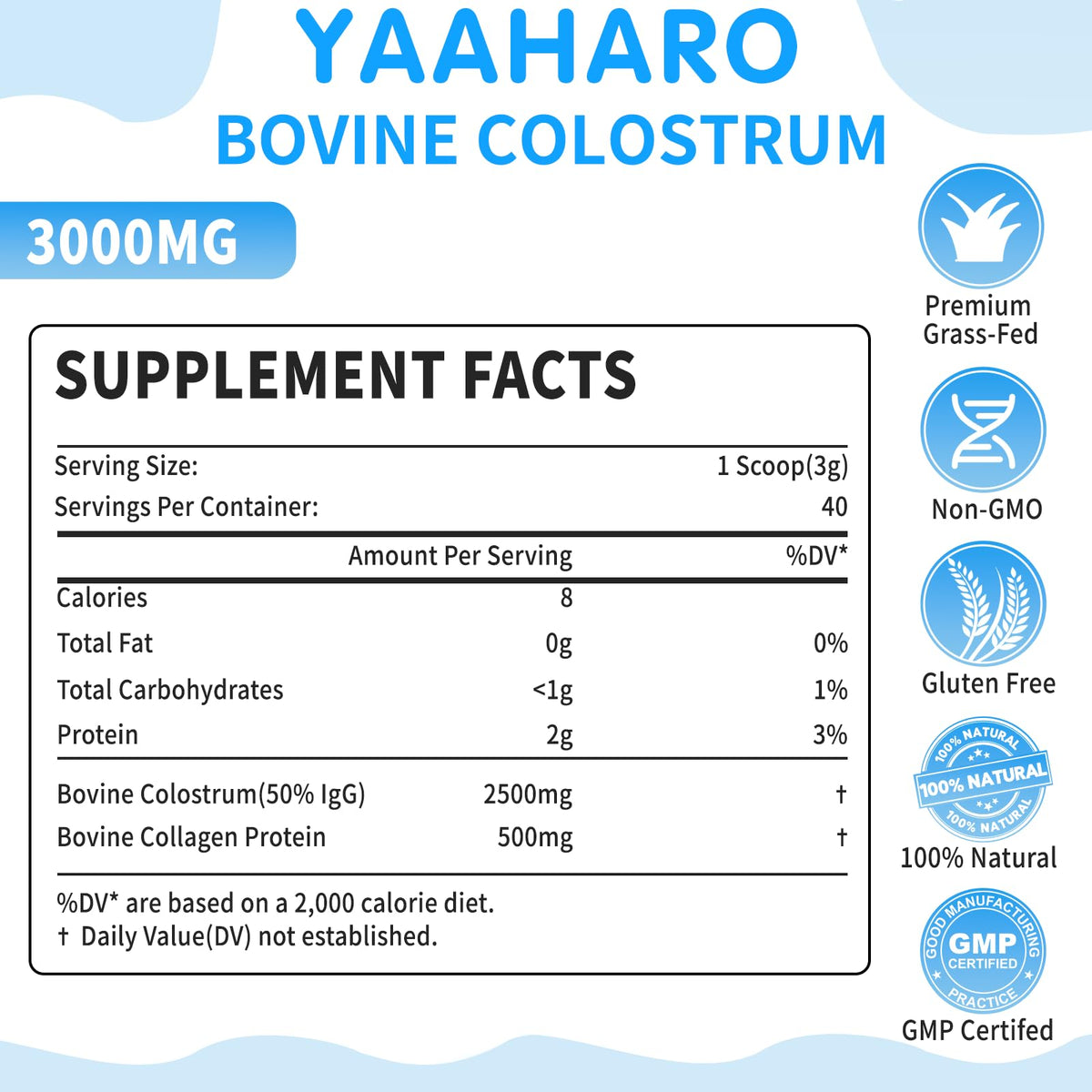 Cuillère de poudre de colostrum YAAHARO dans un verre d'eau
