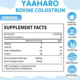 Cuillère de poudre de colostrum YAAHARO dans un verre d'eau