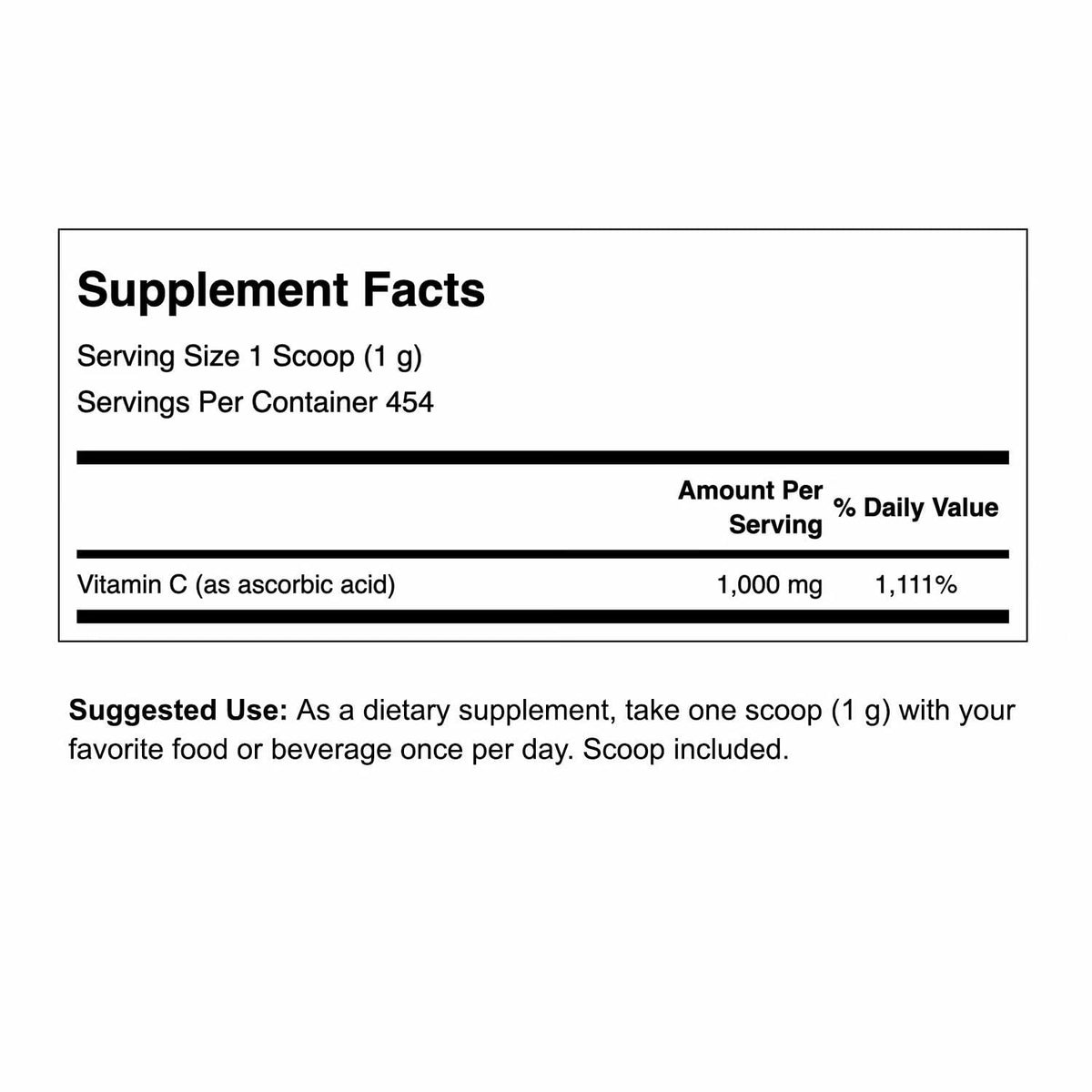 Cuillère de Poudre de Vitamine C Swanson sur fond blanc