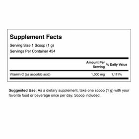 Cuillère de Poudre de Vitamine C Swanson sur fond blanc