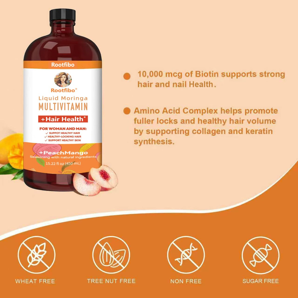 Cuillère de produit Rootfibo Multivitamine Liquide avec une portion prête à consommer