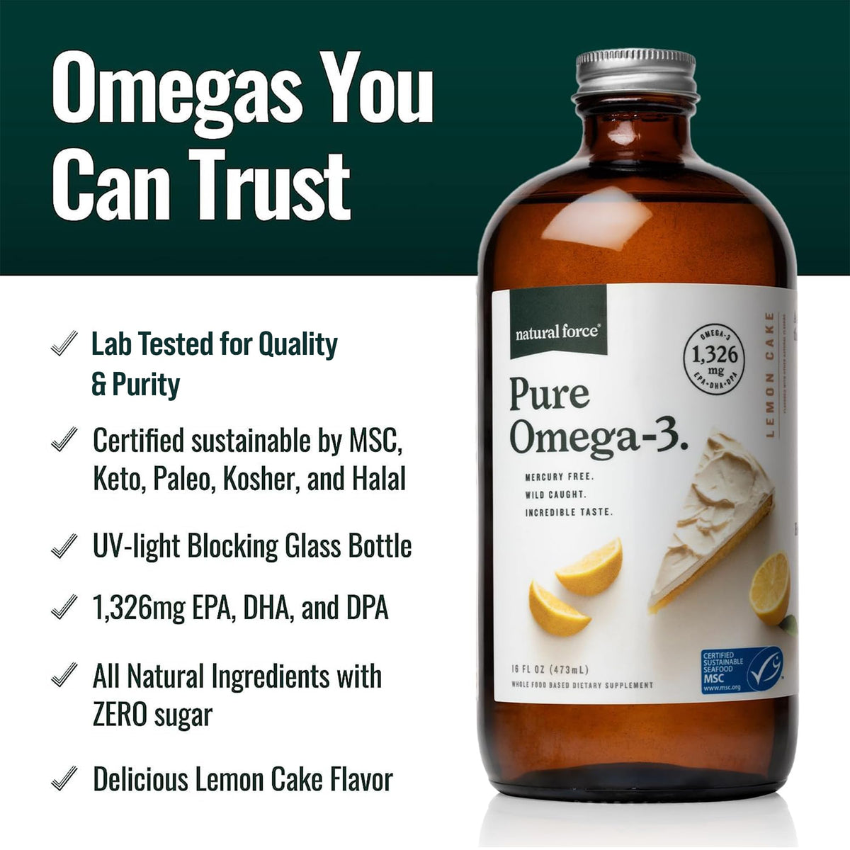 Cuillère de Pure Omega 3 avec huile de poisson au goût gâteau au citron