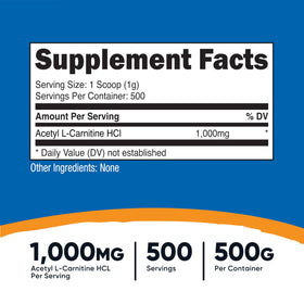 Cuillère incluse avec la poudre d'acétyl L-carnitine Nutricost