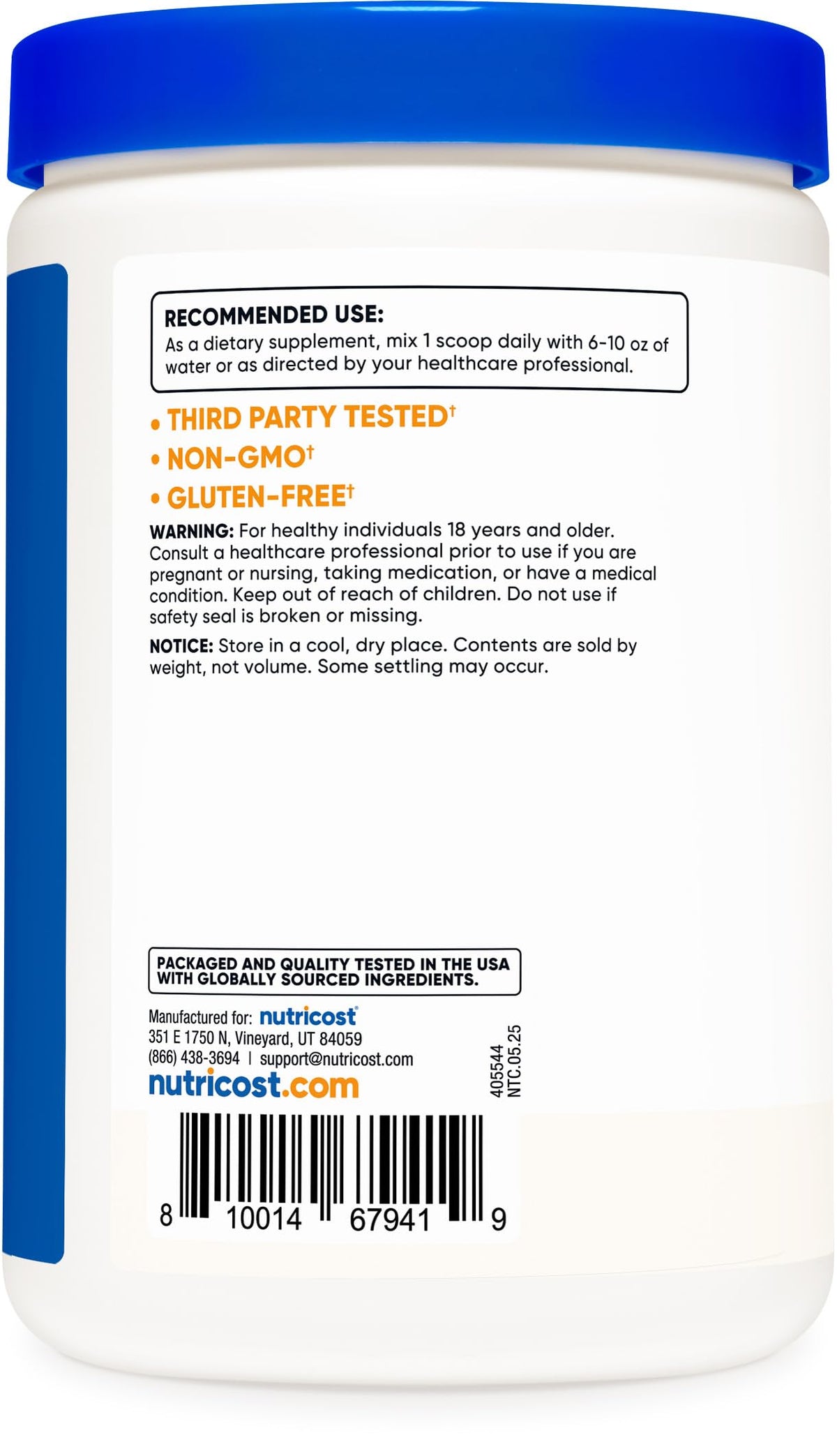 Cuillère incluse avec la poudre de citrate de magnésium Nutricost