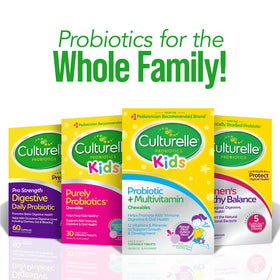 Culturelle Kids Probiotic + Multivitamin sur une table avec d'autres produits
