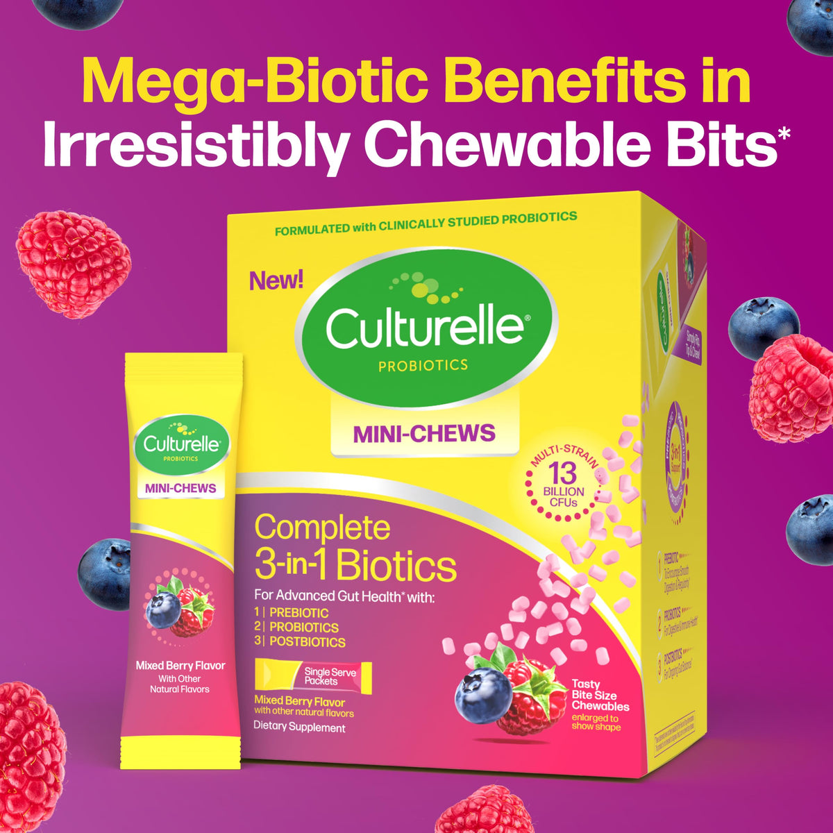 Culturelle Mini-Chews 3-en-1 avec d'autres compléments alimentaires