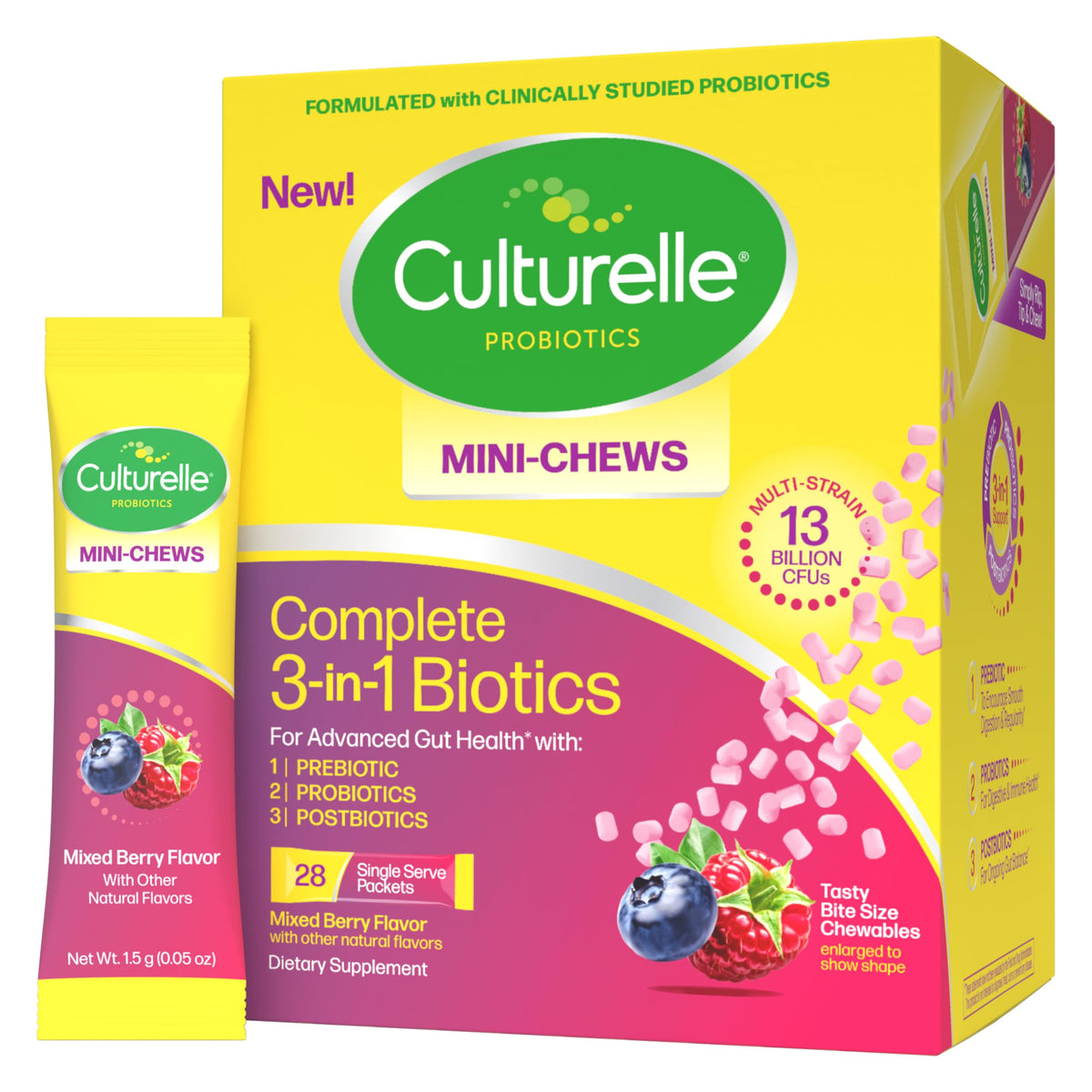Culturelle Mini-Chews 3-en-1 paquet avant avec fruits rouges