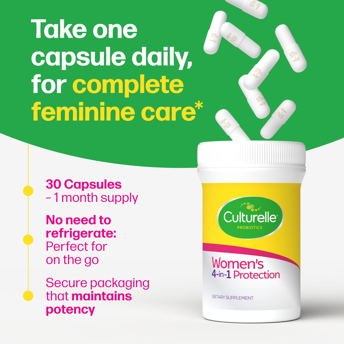 Culturelle Probiotiques Femmes 4-en-1 30 Capsules avec capsules à côté