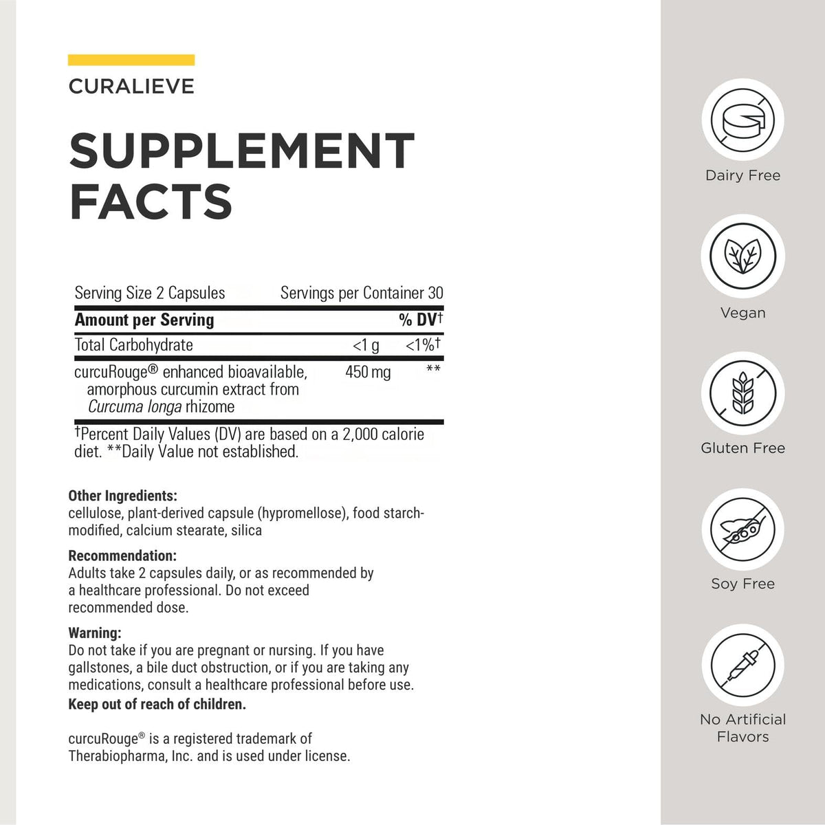 Curalieve 60 capsules avec étiquette clairement visible