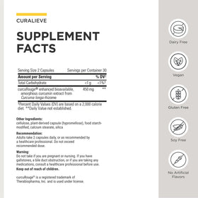 Curalieve 60 capsules avec étiquette clairement visible