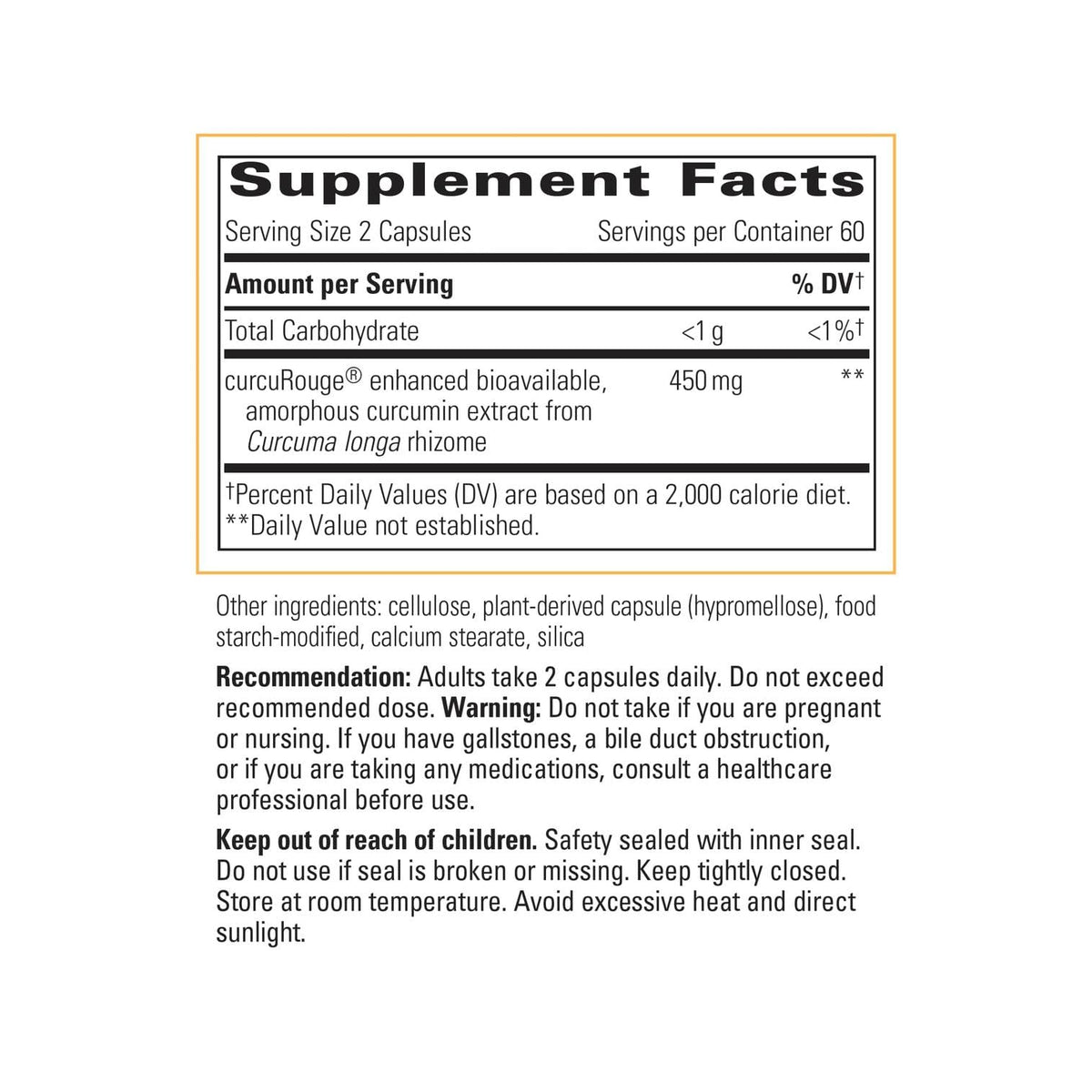 Curalieve, vue arrière du flacon avec informations nutritionnelles