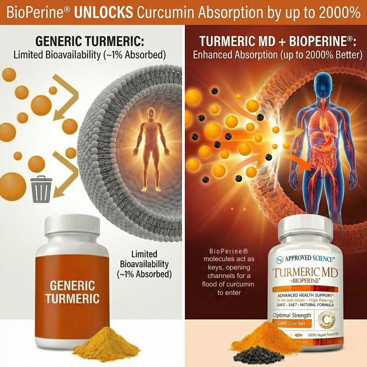 Curcuma MD d'Approved Science avec une main tenant la boîte