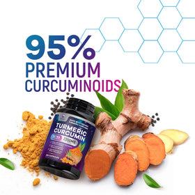 Curcuma Nature's Peak sur une table avec d'autres compléments alimentaires