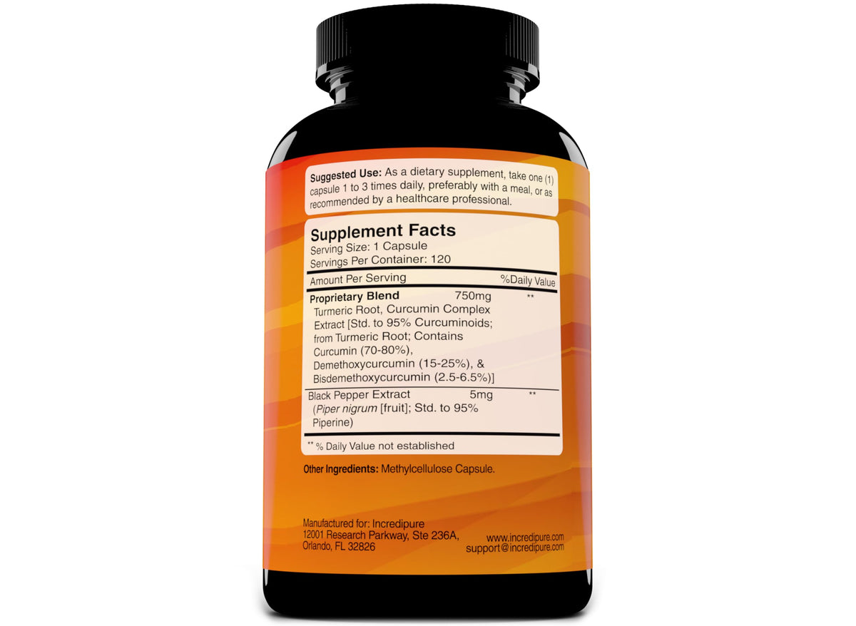 Curcumin Incredipure Complément Alimentaire Curcuma 755mg - capsules dans le flacon