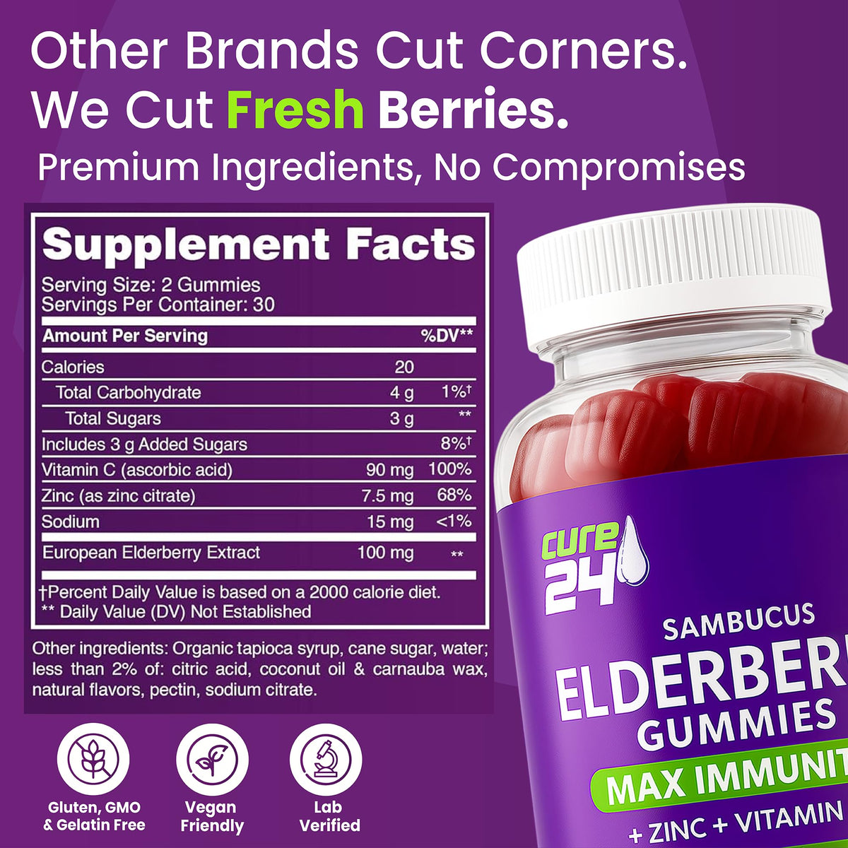 Cure24 Gummies au sureau, arrière du pot