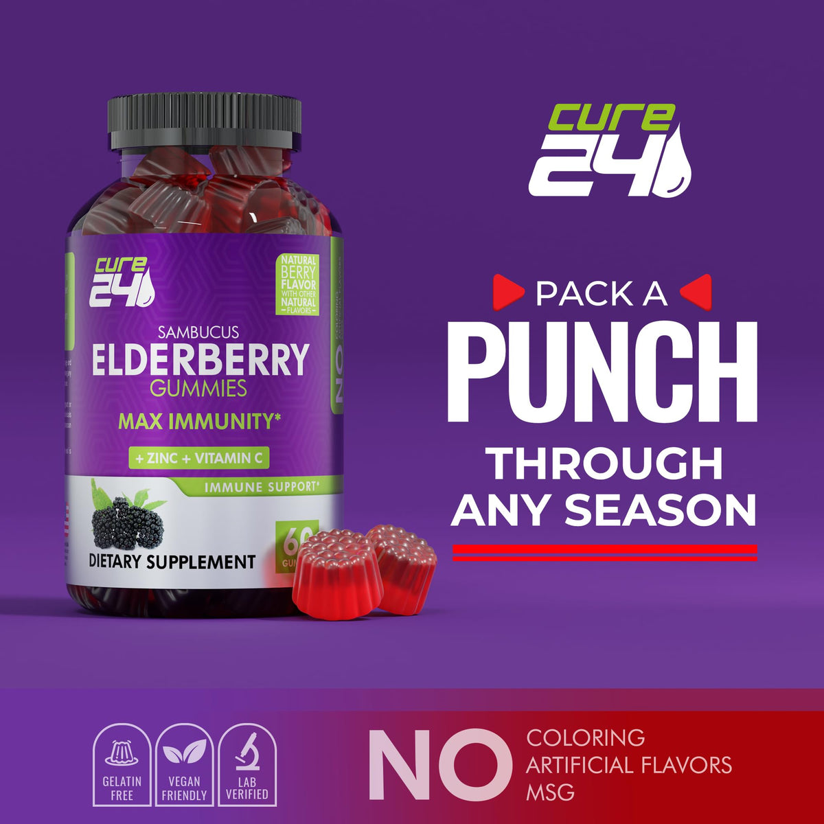 Cure24 Gummies au sureau, pot sur une table