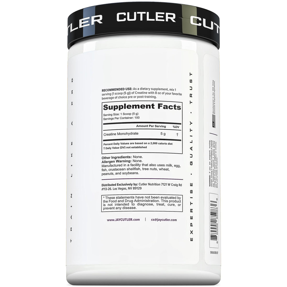 Cutler Nutrition Creatine Monohydrate 581g side view