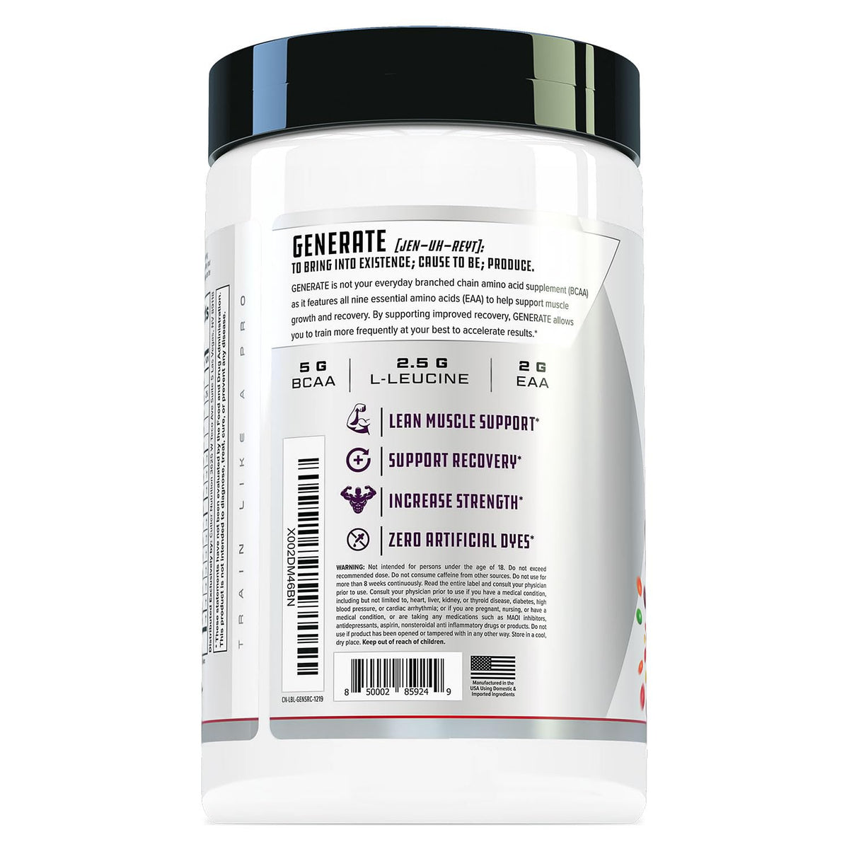 Cutler Nutrition Generate BCAA EAA Powder 30 Servings side view