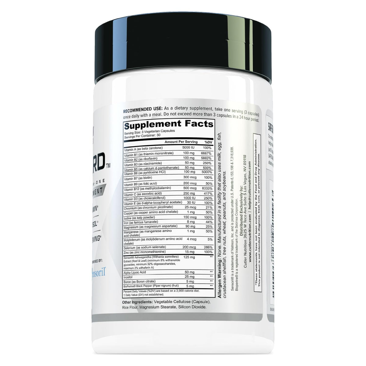 Cutler Nutrition Multivitamine Safeguard 90 comprimés côté