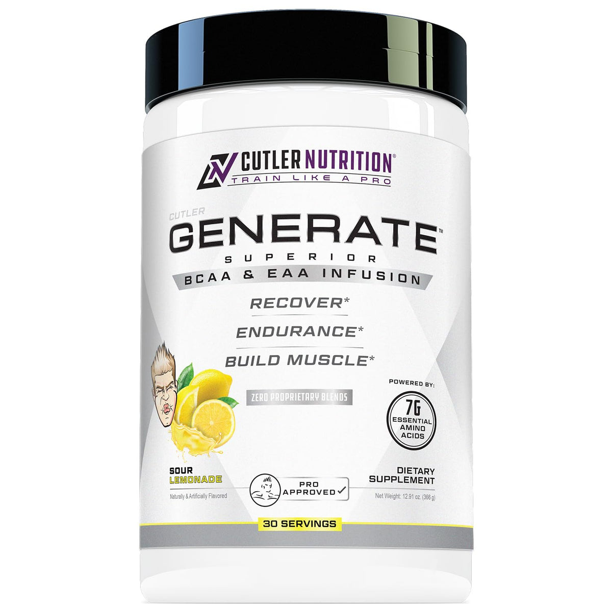 Cutler Nutrition Poudre BCAA EAA Citron Acide 465g - Vue avant