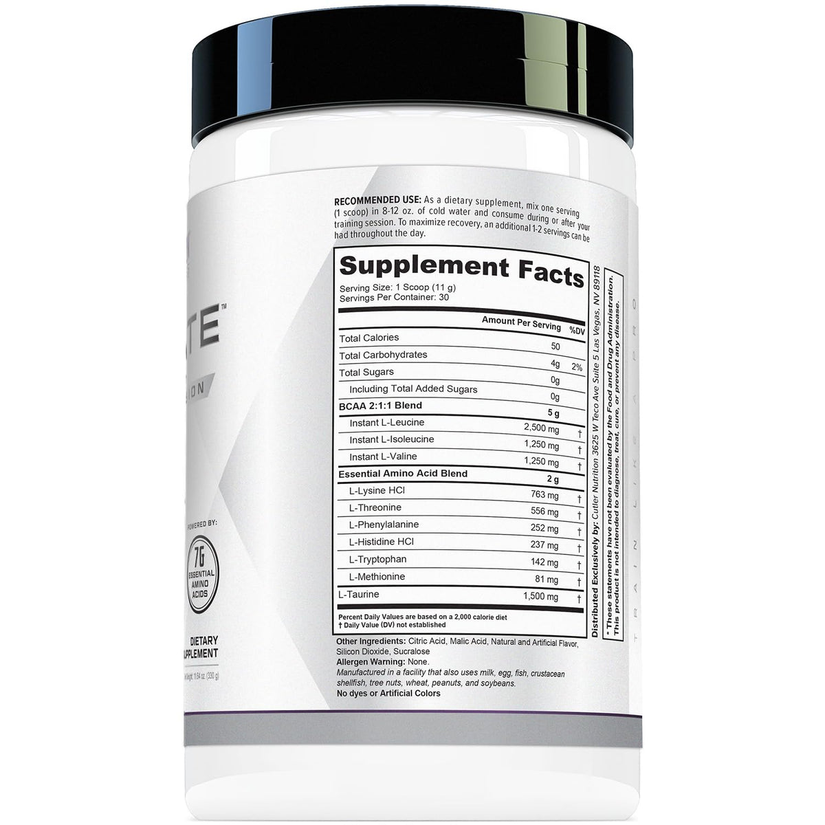 Cutler Nutrition Poudre EAA et BCAA 430g emballage et informations nutritionnelles