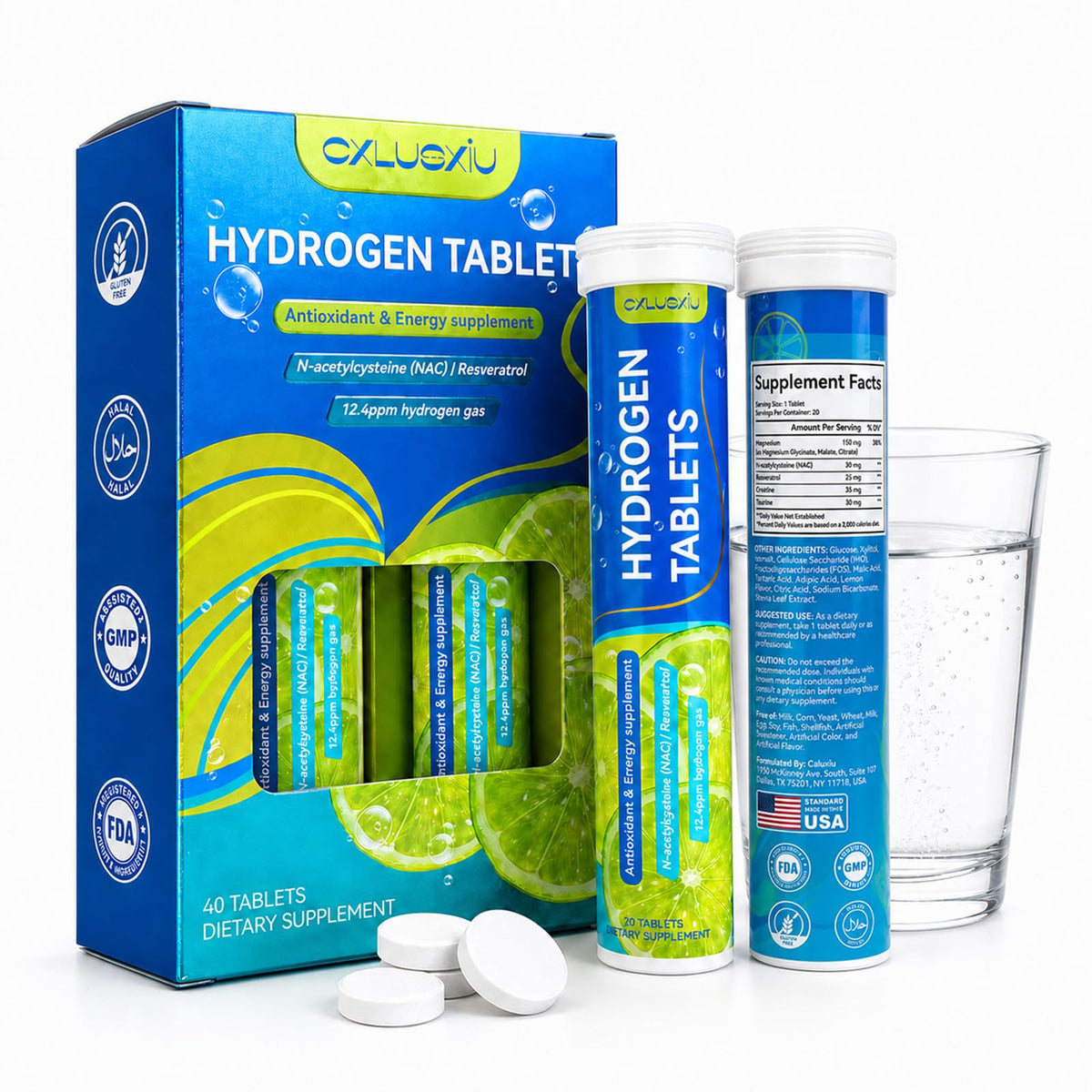 Cxlusxiu tablettes d'hydrogène pour eau paquet de 40 comprimés