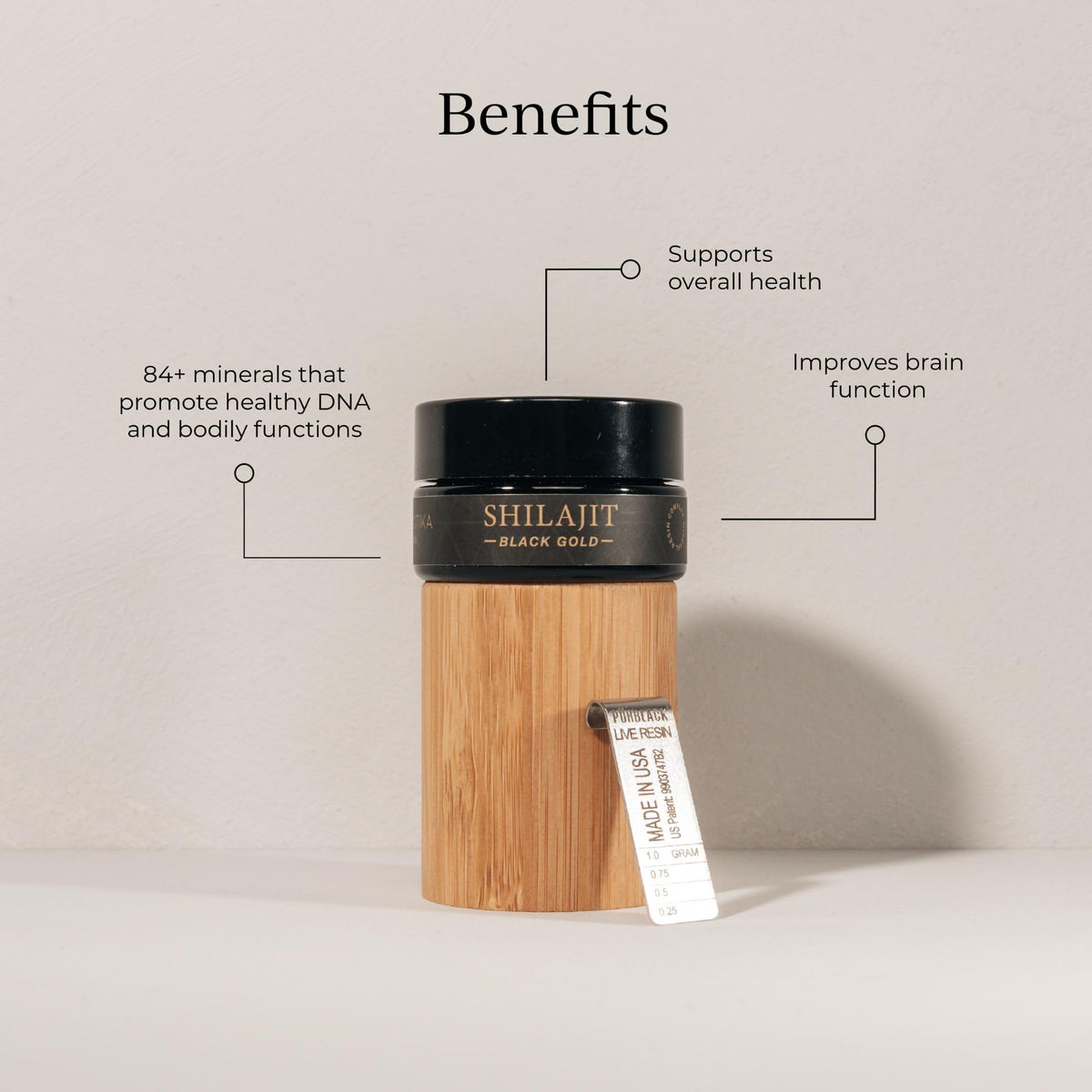 CYMBIOTIKA Résine de Shilajit Pure 15g pot ouvert avec contenu