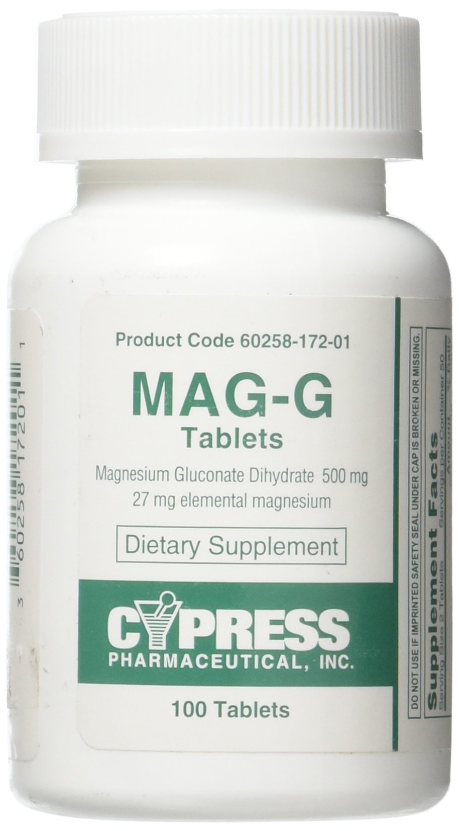 CYPRESS PHARMA Mag-G comprimés de magnésium gluconate, bouteille de 100 comprimés
