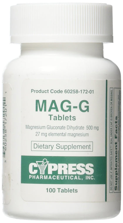 CYPRESS PHARMA Mag-G comprimés de magnésium gluconate, bouteille de 100 comprimés