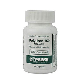 Cypress Pharmaceutical Poly-Iron 150 capsules vue avant avec étiquette