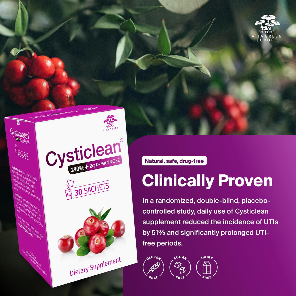 Cysticlean 240mg PAC Complément Alimentaire vue de côté
