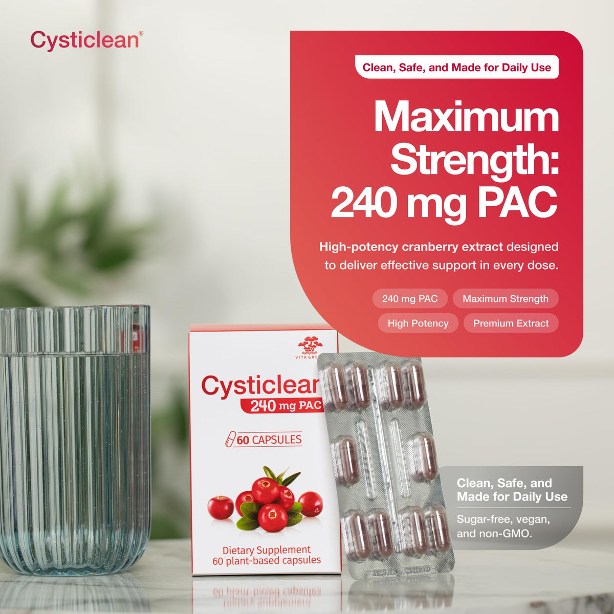 Cysticlean Cranberry 240 mg PAC, utilisation quotidienne