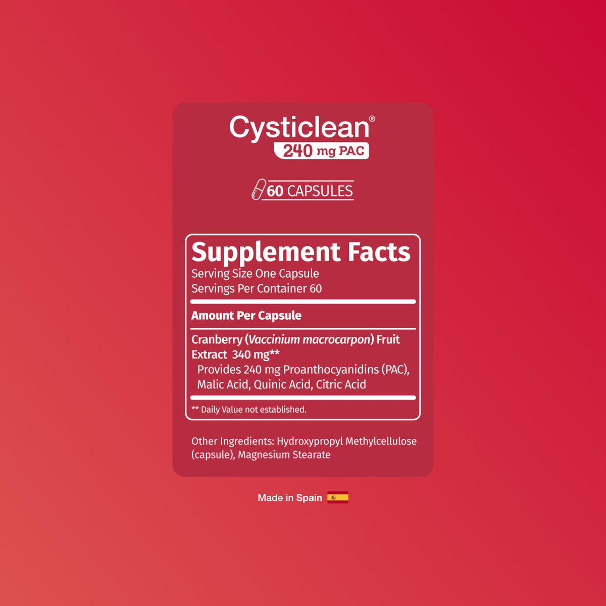 Cysticlean Cranberry 240 mg PAC, vue de côté