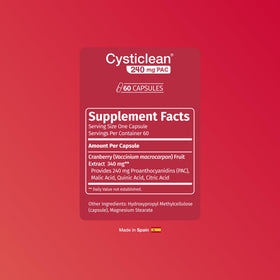 Cysticlean Cranberry 240 mg PAC, vue de côté