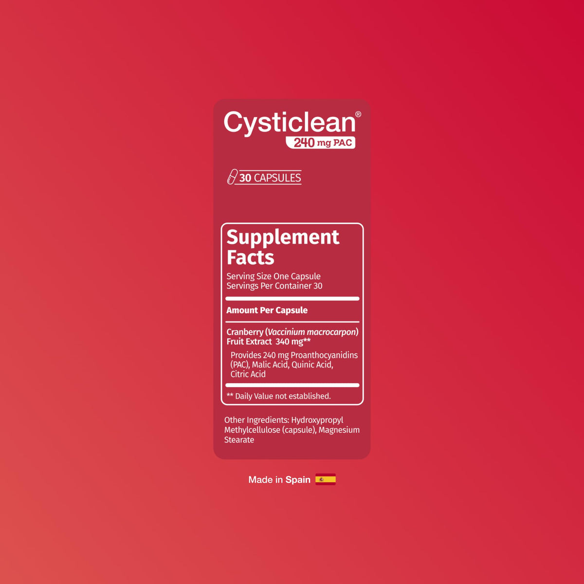 Cysticlean Cranberry PAC 240 mg emballage et informations