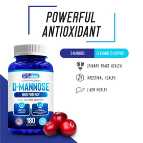 D-Mannose 1000mg 180 capsules We Like Vitamins avec étiquette