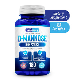D-Mannose 1000mg 180 capsules We Like Vitamins sur fond neutre