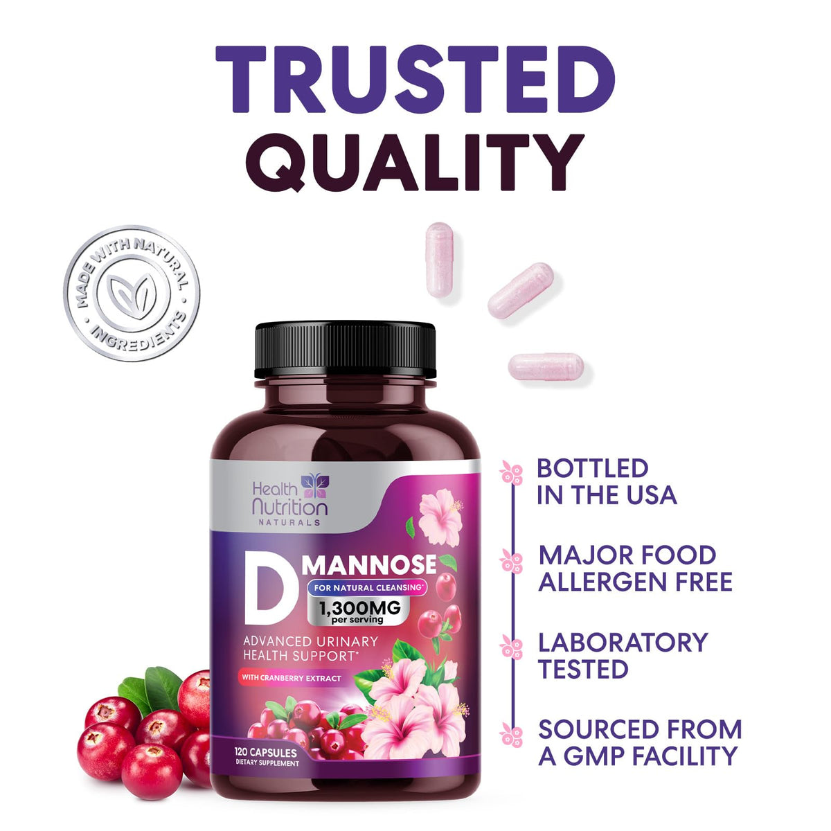 D-Mannose 1300 mg sur une surface en bois
