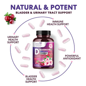 D-Mannose 1300mg capsules sur surface blanche