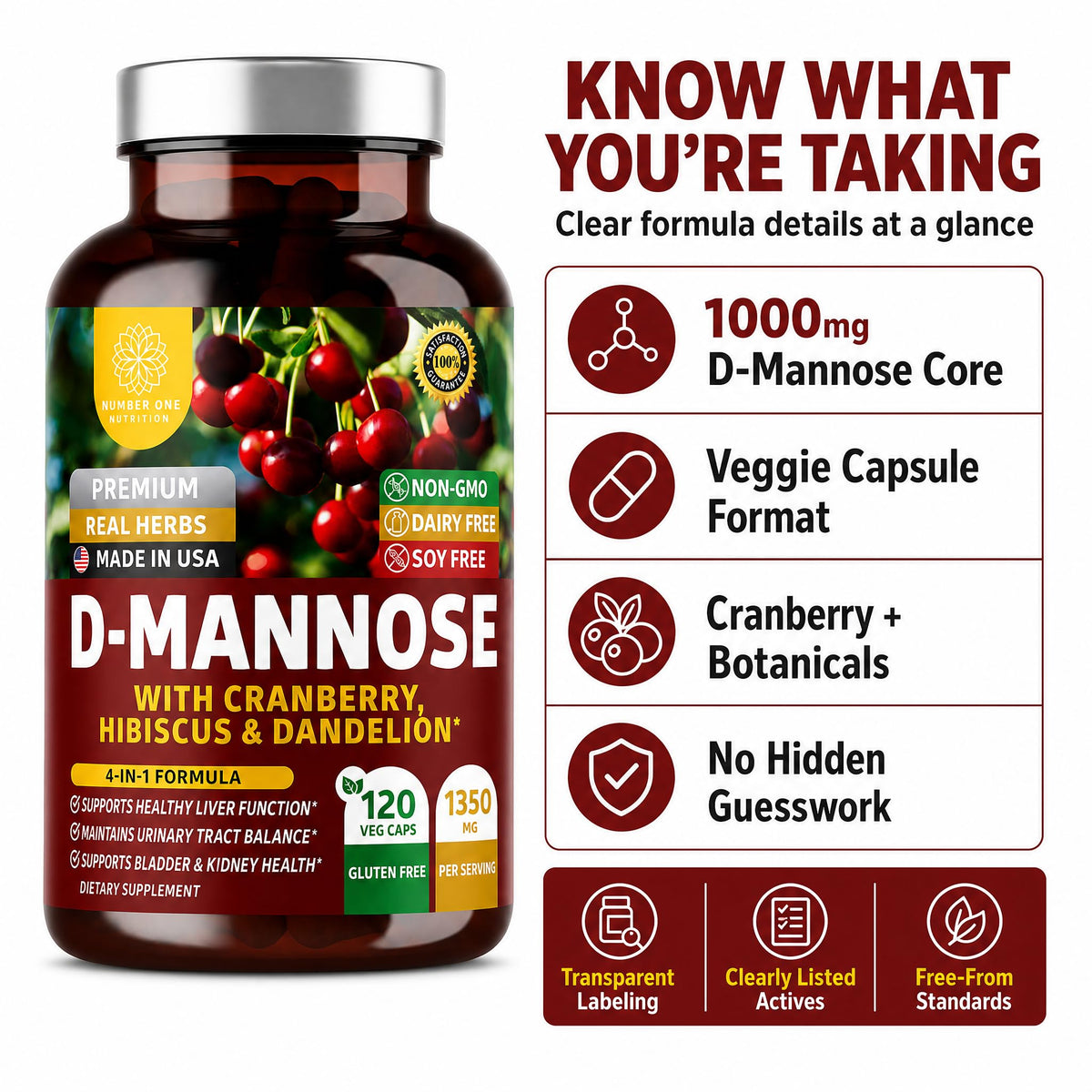 D-Mannose 1350mg sur une table avec verre d'eau