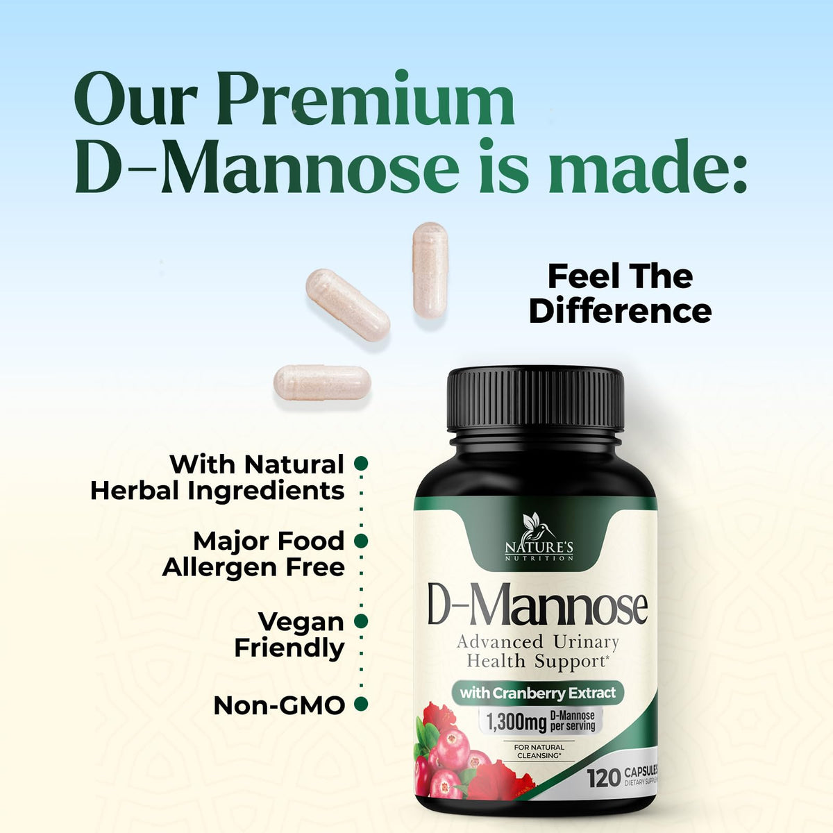 D-Mannose capsules Nature's Nutrition ouvertes avec contenu visible