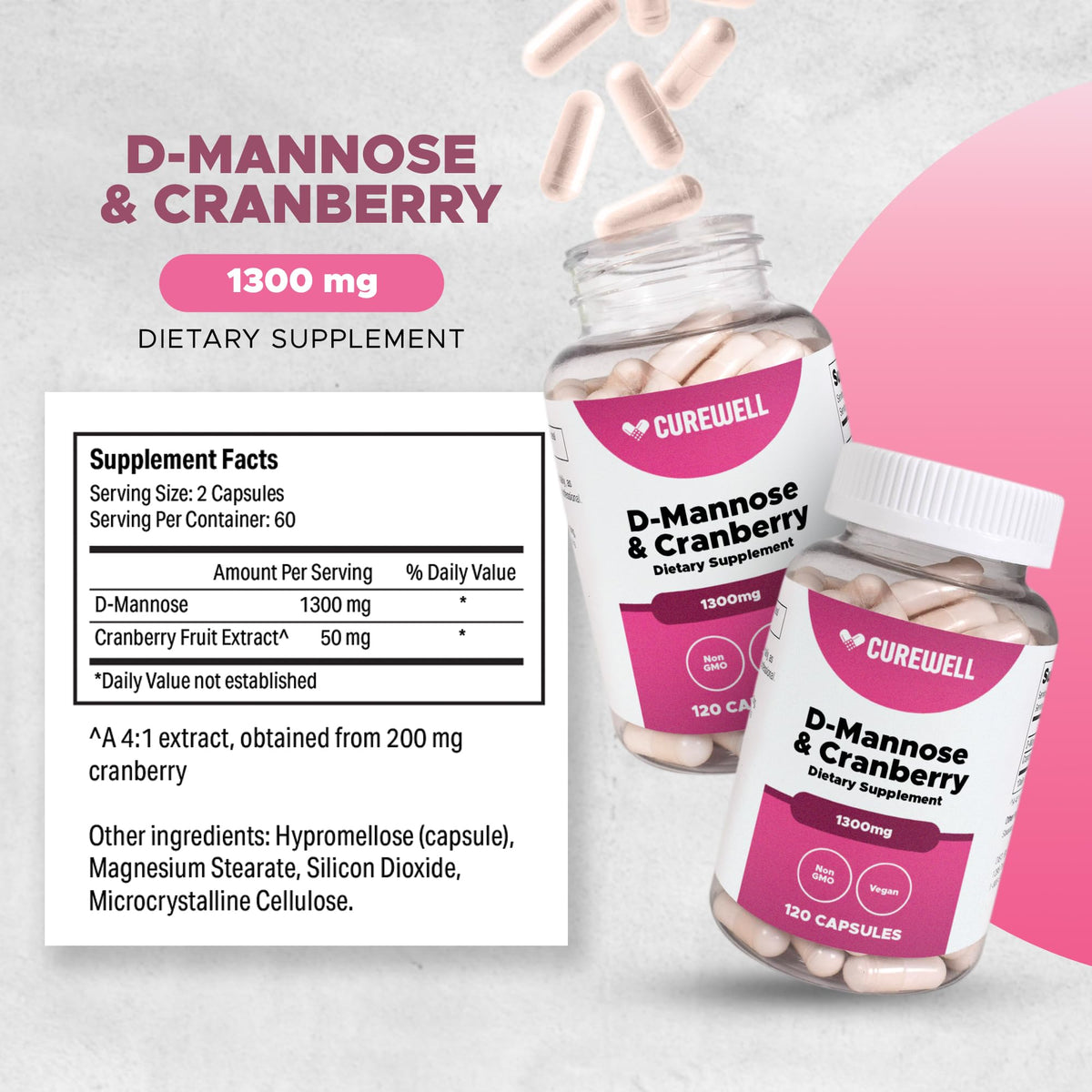 D-Mannose & Cranberry 1300mg capsules ouvertes