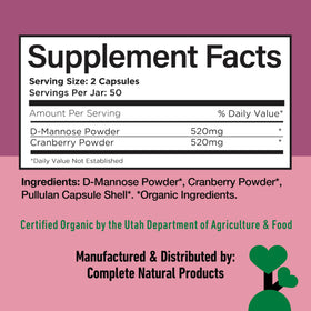 D Mannose Cranberry 520mg capsules avec ingrédients naturels