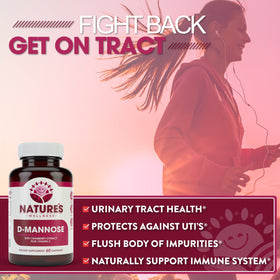 D-Mannose Natures Wellness bouteille ouverte avec capsules visibles