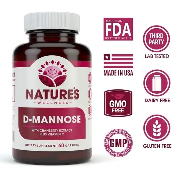 D-Mannose Natures Wellness capsules végétales sur une table
