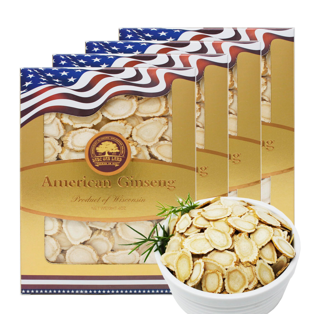 DABC OAK LAND Ginseng Américain en Tranches boîte vue de face