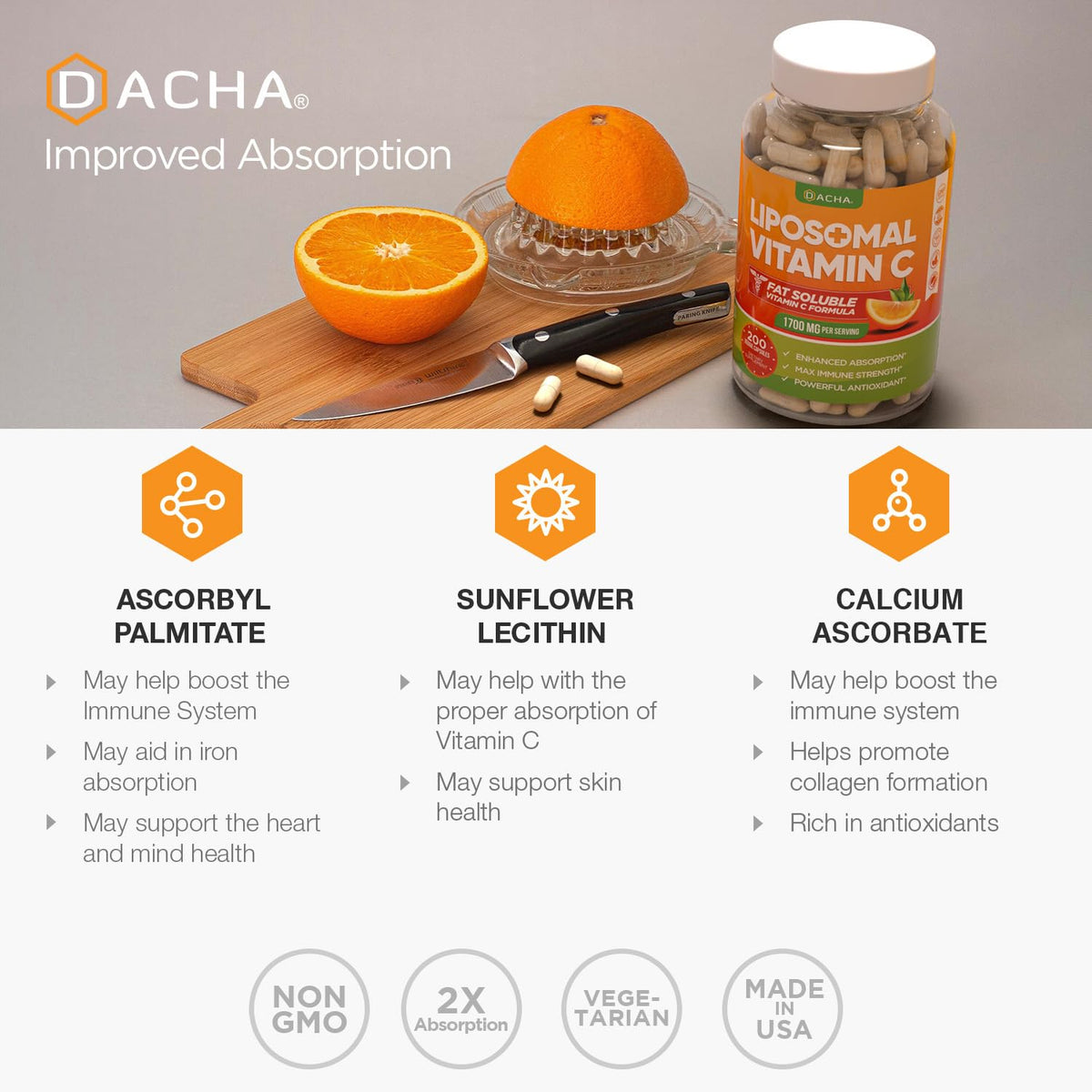 DACHA Vitamine C Liposomale 1700mg capsules dans une main